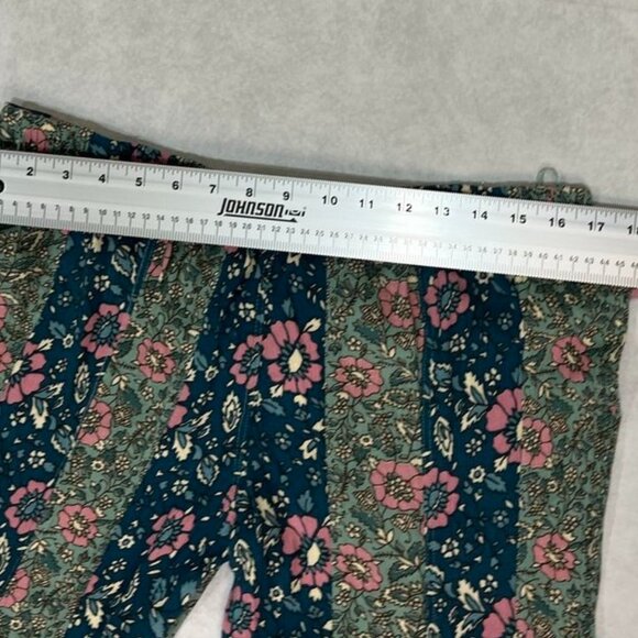 Free People Bali Sultry Boho Floral Flare Pants Teal Pink Green M Perfect Gift - Picture 11 of 13